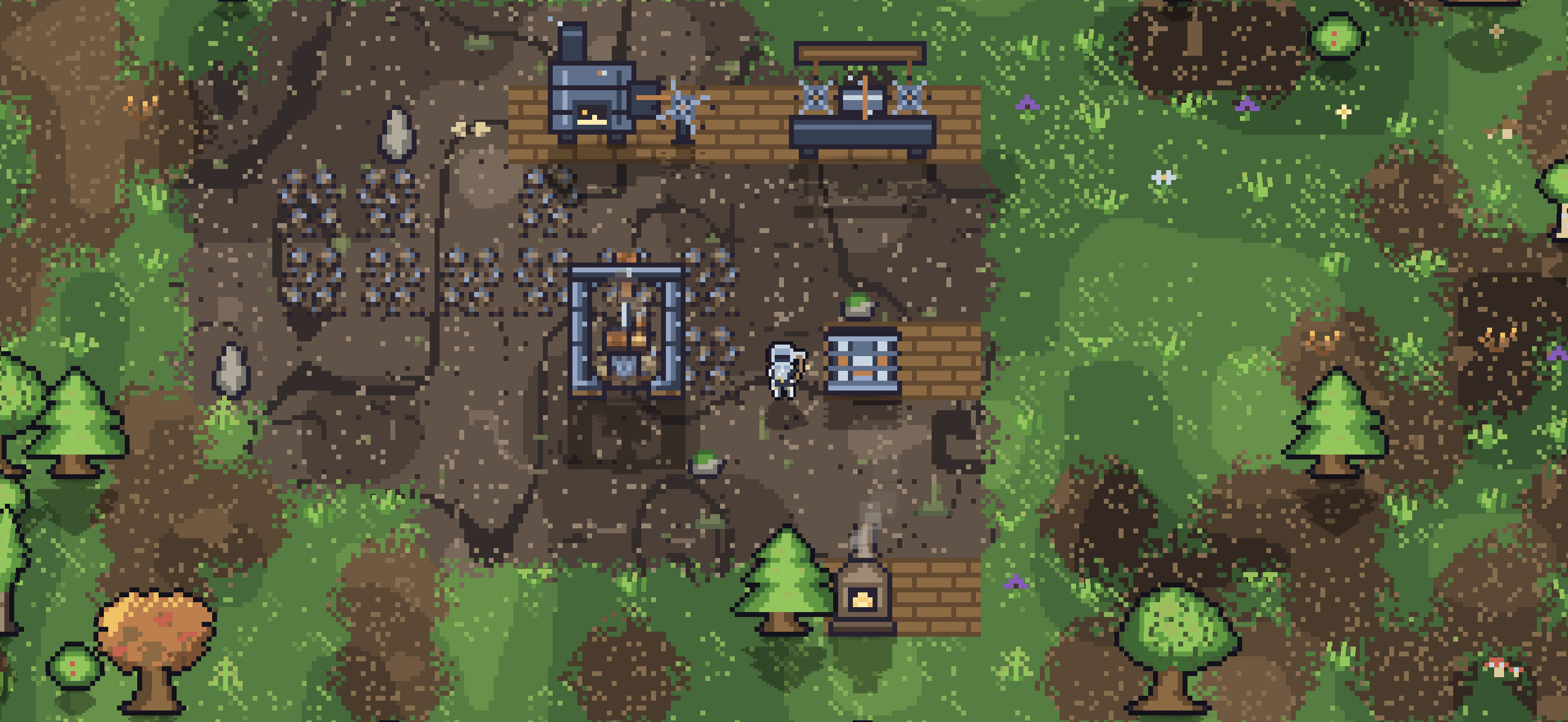 A Wardflame industrial base with drills, a smelter, and mechanical machinery